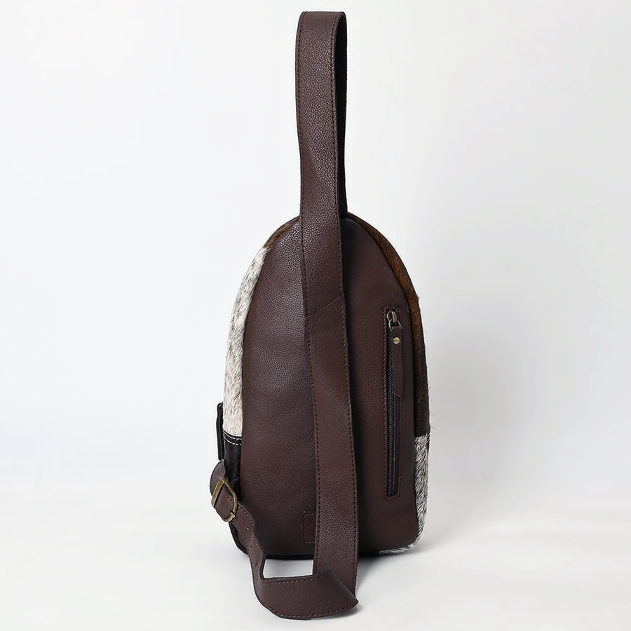 American Darling Sling Bag - Hand Tooled Floral Carved, Hair-On Cowhide, Eco-Friendly Vegetable Tanned Genuine Leather