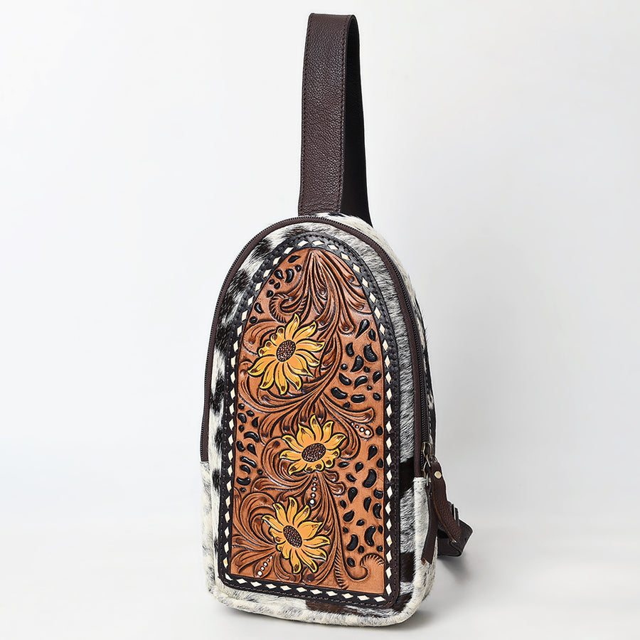 American Darling Buck Stitched Floral Carved Hair-On Sling Bag - Uhorse