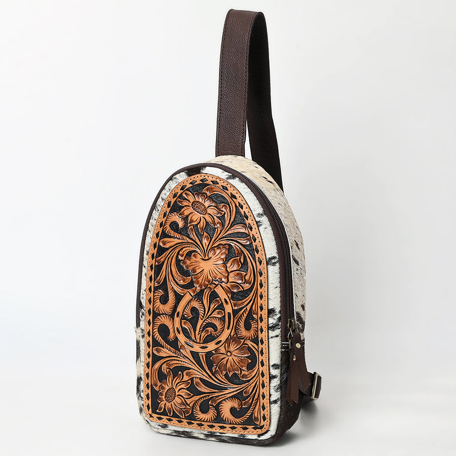 American Darling Buck Stitched Floral Carved Hair-On Sling Bag - Uhorse