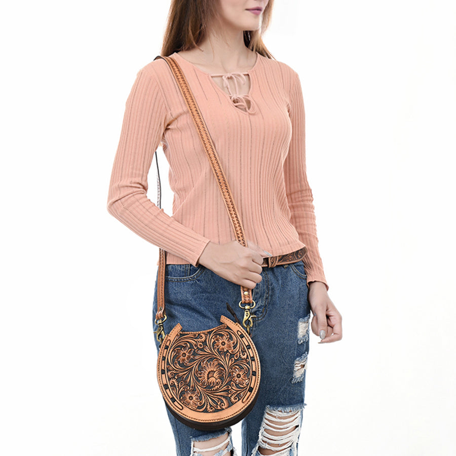American Darling Canteen Bag - Hand Tooled Floral Carved, Eco-Friendly Vegetable Tanned Genuine Leather, Western Style