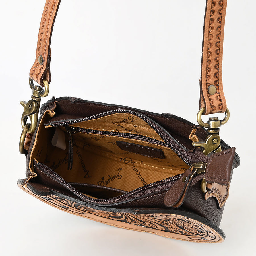 American Darling Canteen Bag - Hand Tooled Floral Carved, Eco-Friendly Vegetable Tanned Genuine Leather, Western Style