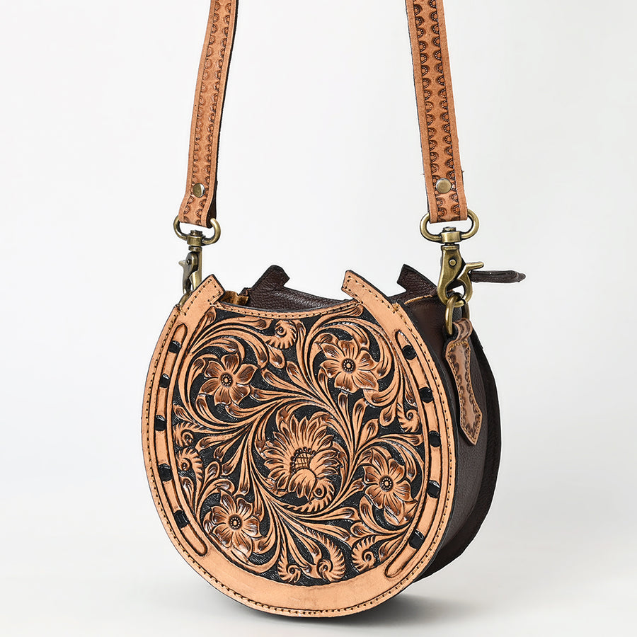 American Darling Hand Tooled Floral Carved Genuine Leather Canteen Bag - Uhorse