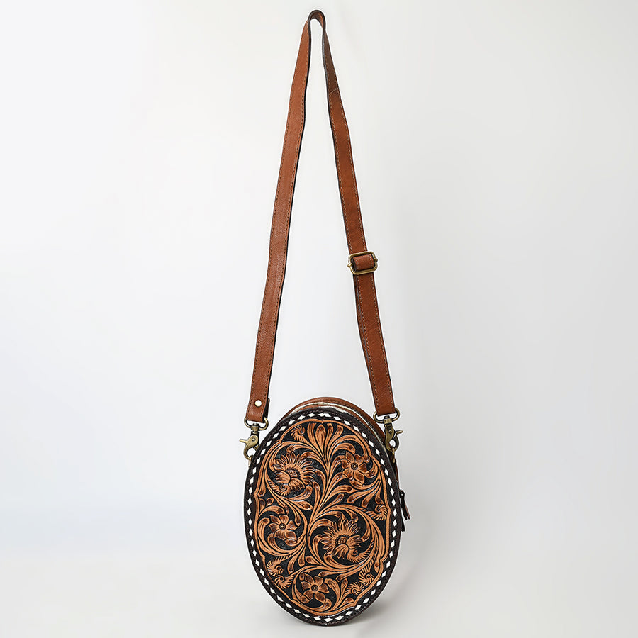American Darling Canteen Bag - Buck Stitched Floral Carved, Eco-Friendly Vegetable Tanned Genuine Leather, Western Style