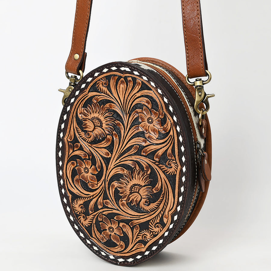 American Darling Buck Stitched Floral Carved Genuine Leather Canteen Bag - Uhorse