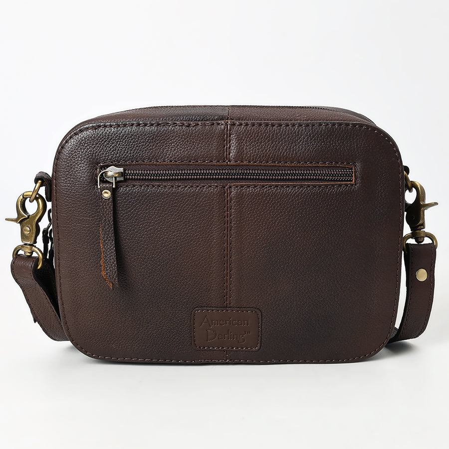 American Darling Camera Bag - Buck Stitched Floral Carved, Eco-Friendly Vegetable Tanned Genuine Leather, Tooled Crossbody