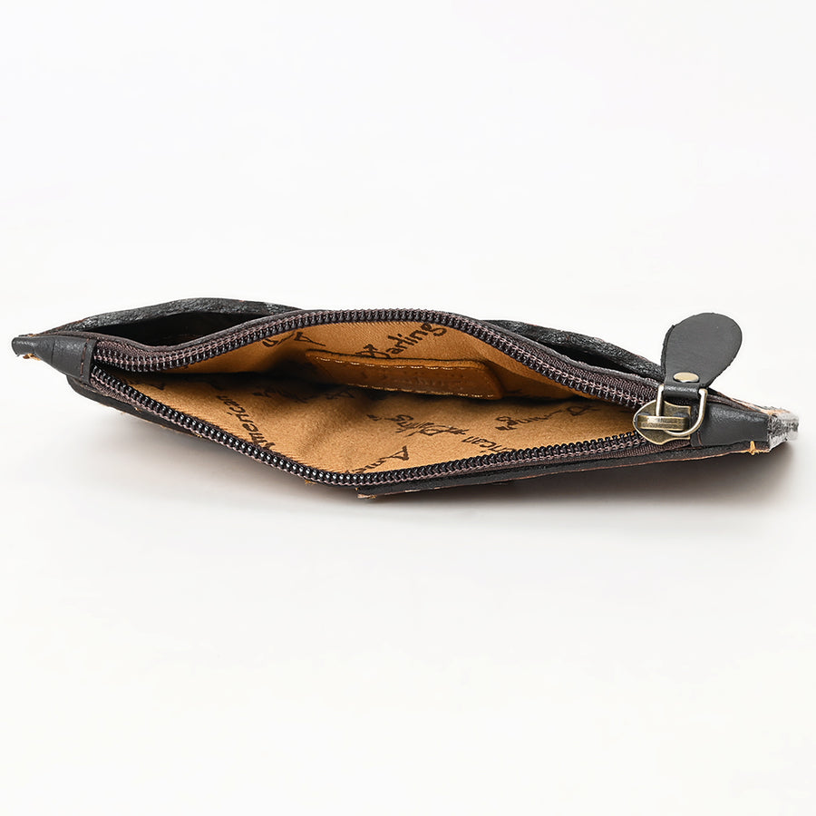 American Darling Card Holder - Buck Stitched Floral Carved, Eco-Friendly Vegetable Tanned Genuine Leather, Western Style Wallet