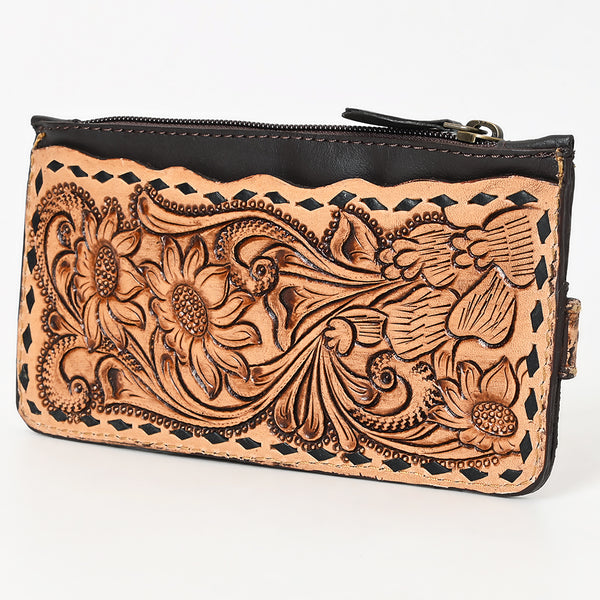 American Darling Buck Stitched Floral Carved Leather Card Holder - Uhorse
