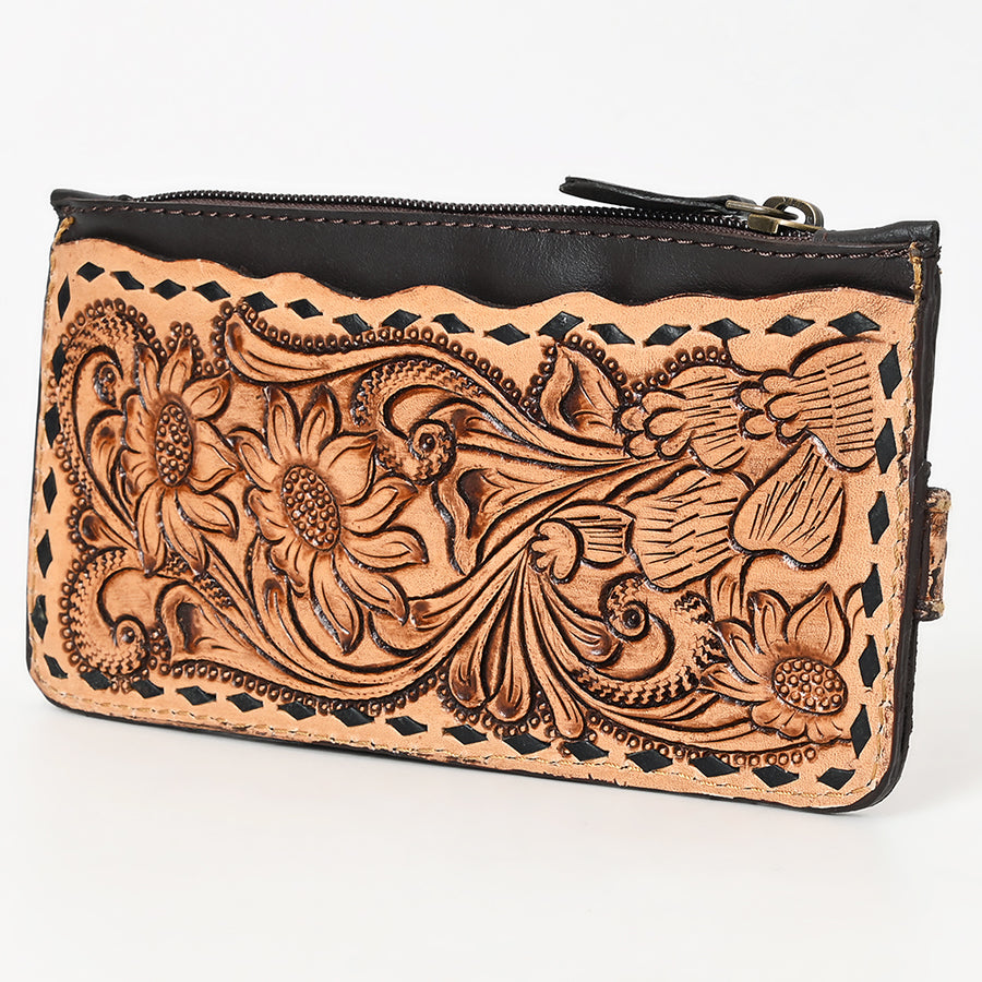 American Darling Buck Stitched Floral Carved Leather Card Holder - Uhorse