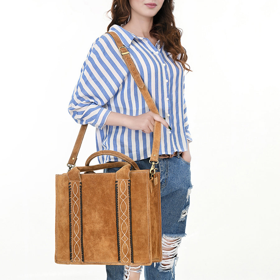 American Darling Tote Bag - Boot Stitched, Braided, Eco-Friendly Vegetable Tanned Genuine Leather, Western Leather Handbag