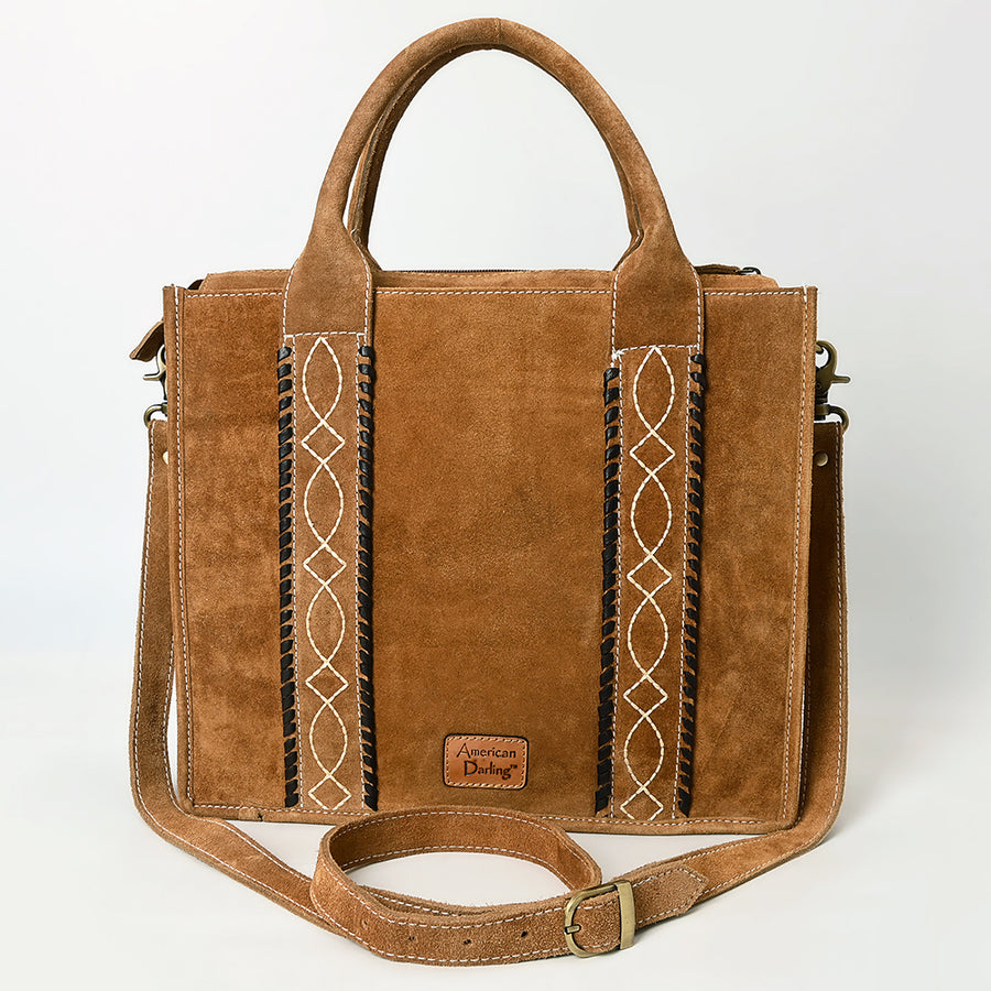 American Darling Tote Bag - Boot Stitched, Braided, Eco-Friendly Vegetable Tanned Genuine Leather, Western Leather Handbag