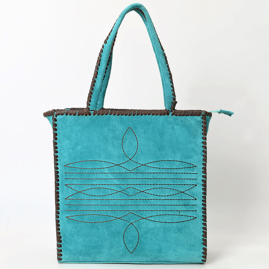 American Darling Tote Bag - Boot Stitched, Braided, Eco-Friendly Vegetable Tanned Genuine Suede Leather, Western Leather Handbag