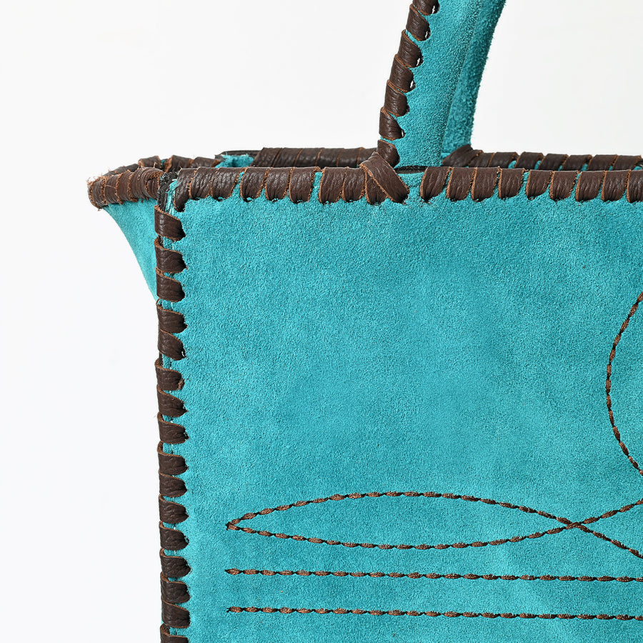 American Darling Tote Bag - Boot Stitched, Braided, Eco-Friendly Vegetable Tanned Genuine Suede Leather, Western Leather Handbag