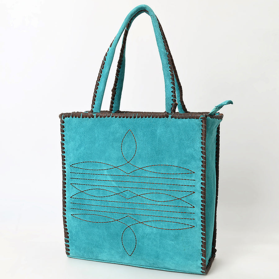 American Darling Boot Stitched Braided Genuine Suede Leather Tote Bag - Uhorse