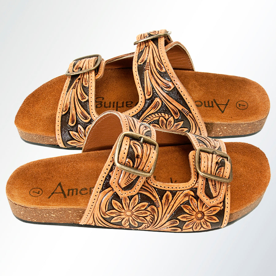 American Darling Hand Tooled, Carved Genuine Leather Sandal Footwear Flip Flop | Tooled