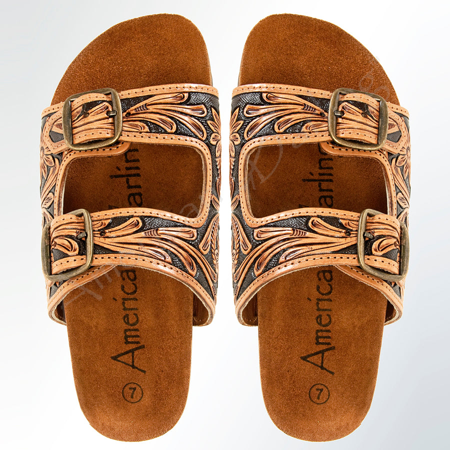 American Darling ADFTE103 Hand tooled carved genuine leather sandal by Hilason – Cowboy and equestrian accessories