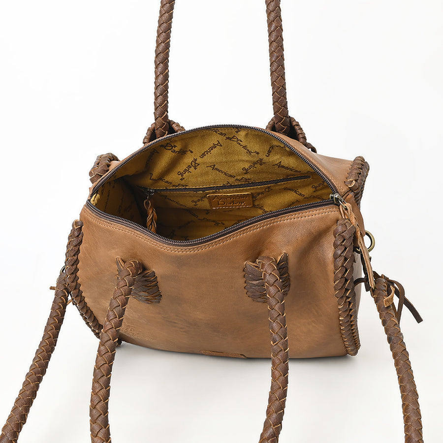 American Darling Speedy Bag Western Genuine Leather Handcrafted Purse with Fringes, Braided Handles and Turquoise Stone