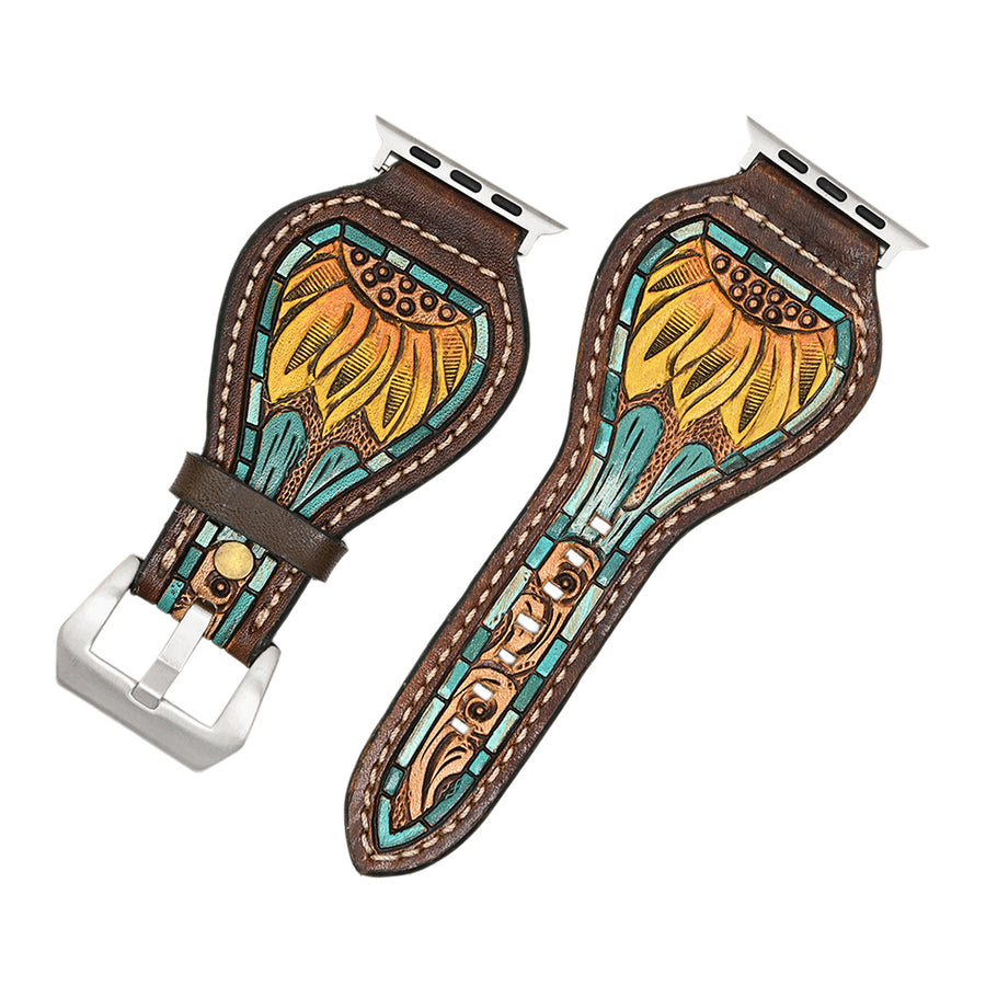 American Darling Beautifully Hand Tooled Painted Genuine Leather I watch Strap Men and Women Unisex - Uhorse