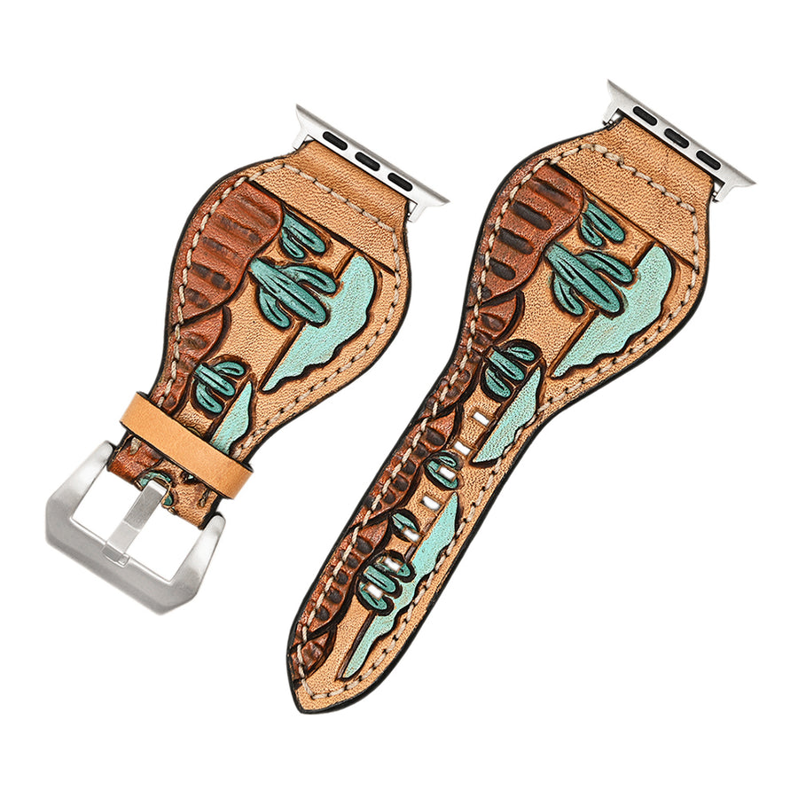 American Darling Beautifully Hand Tooled Painted Genuine Leather I watch Strap Men and Women Unisex - Uhorse