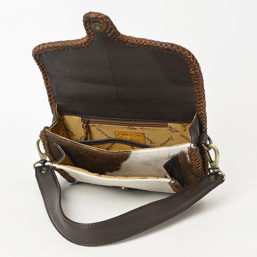 American Darling Shoulder Bag Western Hair-On Cowhide Genuine Leather Handcrafted Purse with Braided Trim and YKK Zipper