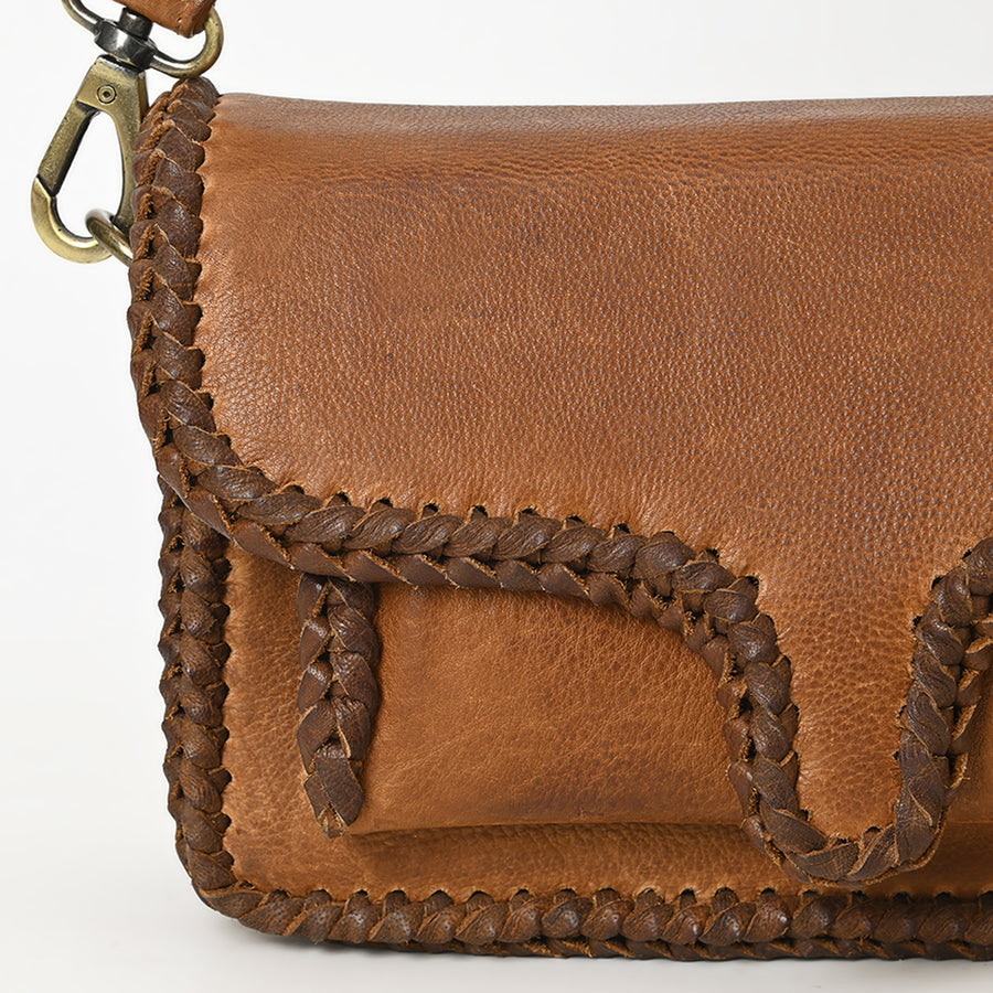 American Darling Shoulder Bag Western Genuine Leather Handcrafted Purse with Braided Trim Accents and YKK Zipper