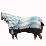 Medium Hilason Western Horse Polyester 1200D Hood Neck Cover Plaid White/Black