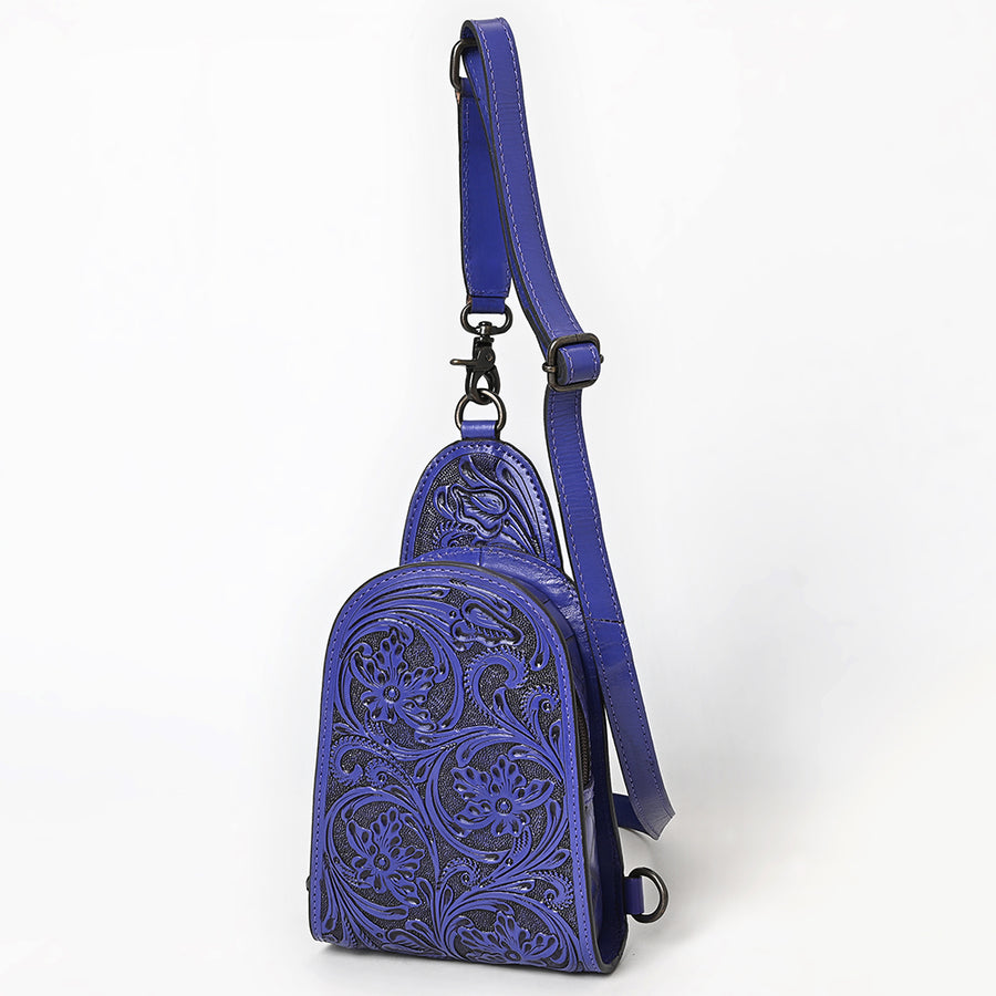 American Darling Western Leather Sling Bag with Hand-Tooled Floral Design - Genuine Vegetable-Tanned Leather - Uhorse
