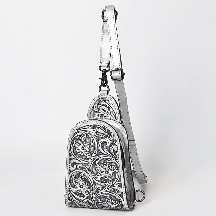 American Darling Western Leather Sling Bag with Hand-Tooled Floral Design - Genuine Vegetable-Tanned Leather - Uhorse