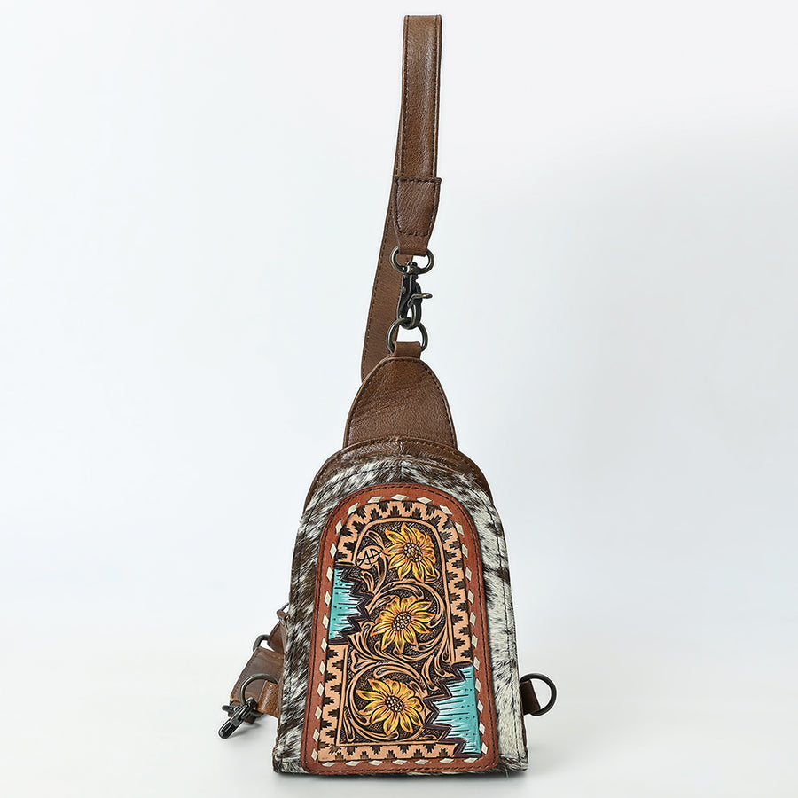American Darling Sling Beautifully Hand Tooled Hair-On Genuine Leather women bag western handbag purse | Fanny Pack for