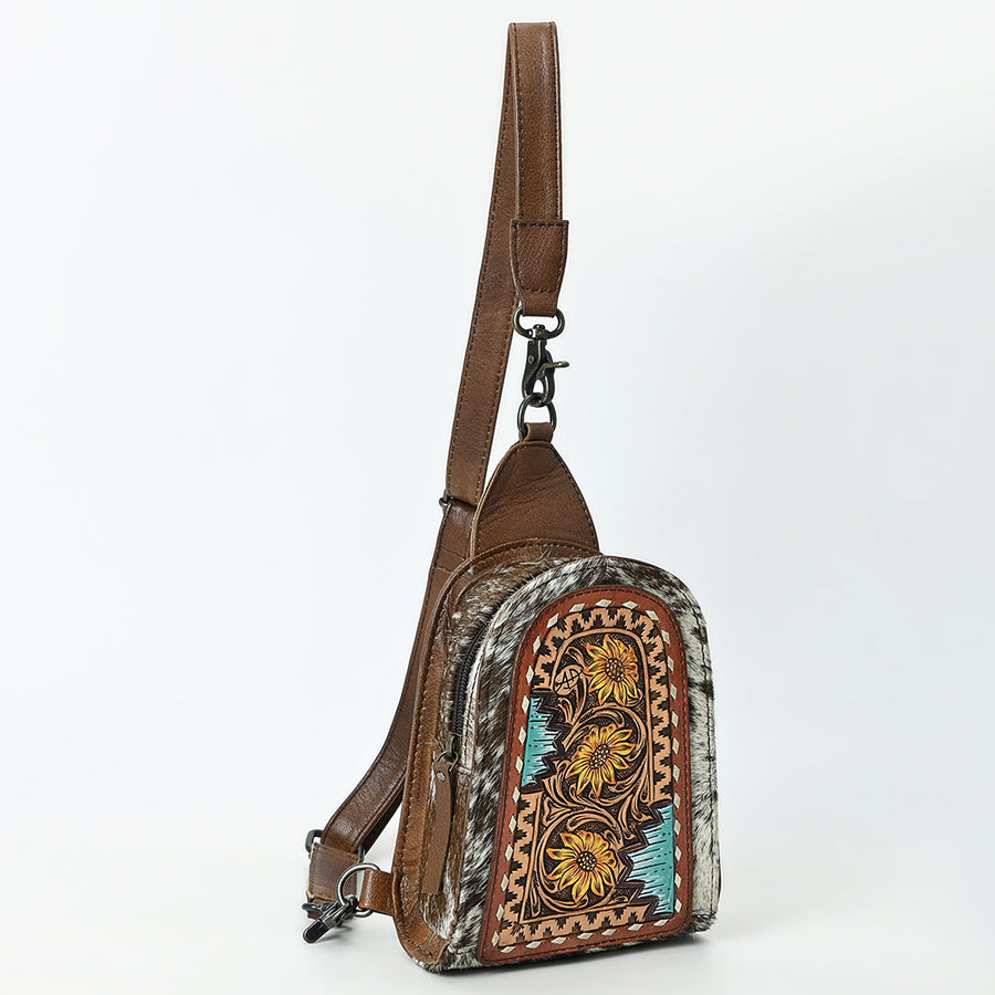 American Darling Sling Beautifully Hand Tooled Hair-On Genuine Leather women bag western handbag purse | Fanny Pack for