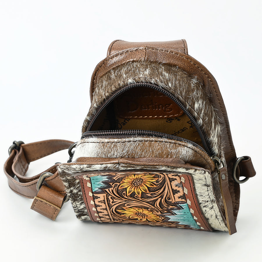 American Darling Sling Beautifully Hand Tooled Hair-On Genuine Leather women bag western handbag purse | Fanny Pack for