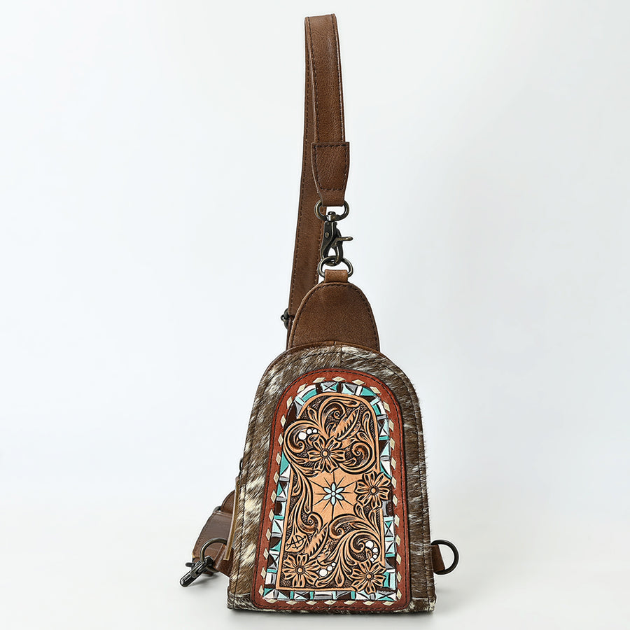 American Darling Sling Beautifully Hand Tooled Hair-On Genuine Leather women bag western handbag purse | Fanny Pack for