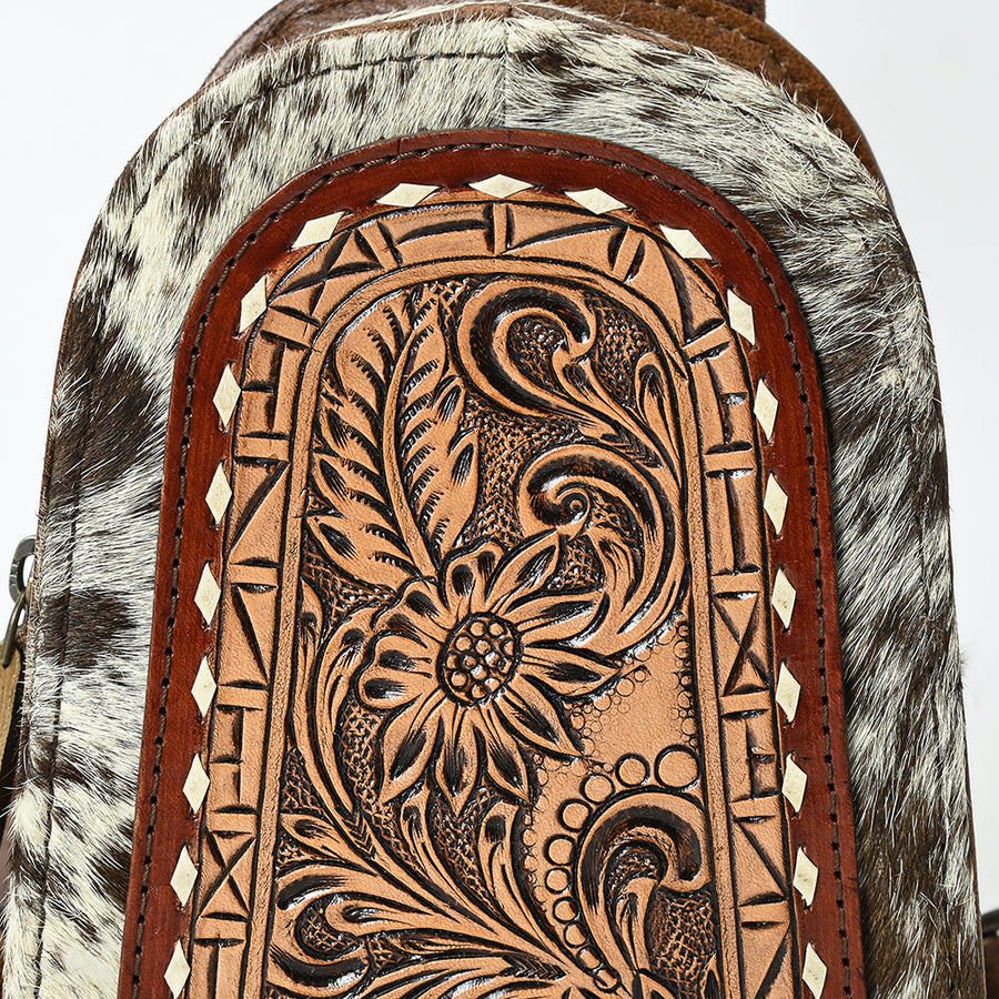 American Darling Sling Beautifully Hand Tooled Hair-On Genuine Leather women bag western handbag purse | Fanny Pack for