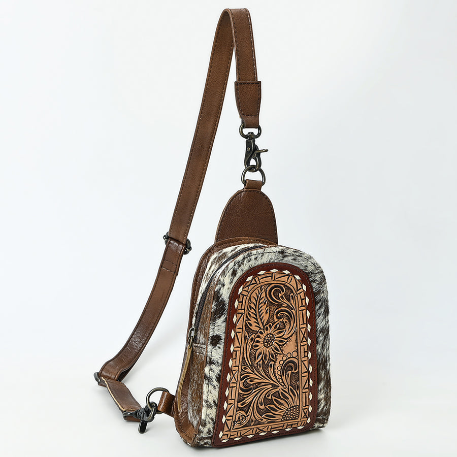 American Darling Sling Beautifully Hand Tooled Hair-On Genuine Leather women bag western handbag purse | Fanny Pack for