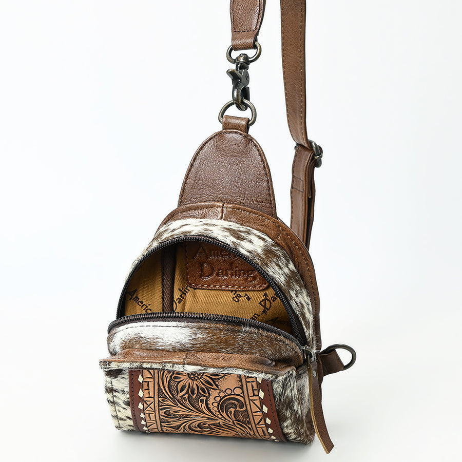 American Darling Sling Beautifully Hand Tooled Hair-On Genuine Leather women bag western handbag purse | Fanny Pack for