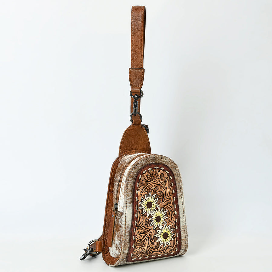 American Darling Sling Beautifully Hand Tooled Hair-On Genuine Leather women bag western handbag purse | Fanny Pack for