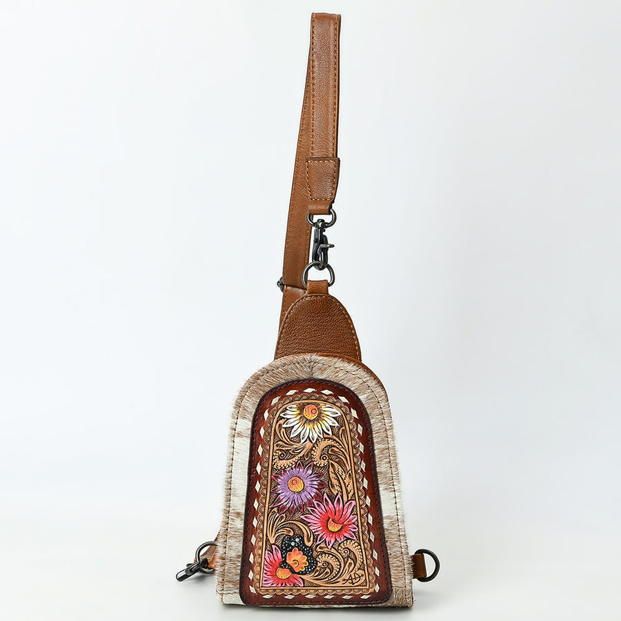 American Darling Sling Beautifully Hand Tooled Hair-On Genuine Leather women bag western handbag purse | Fanny Pack for