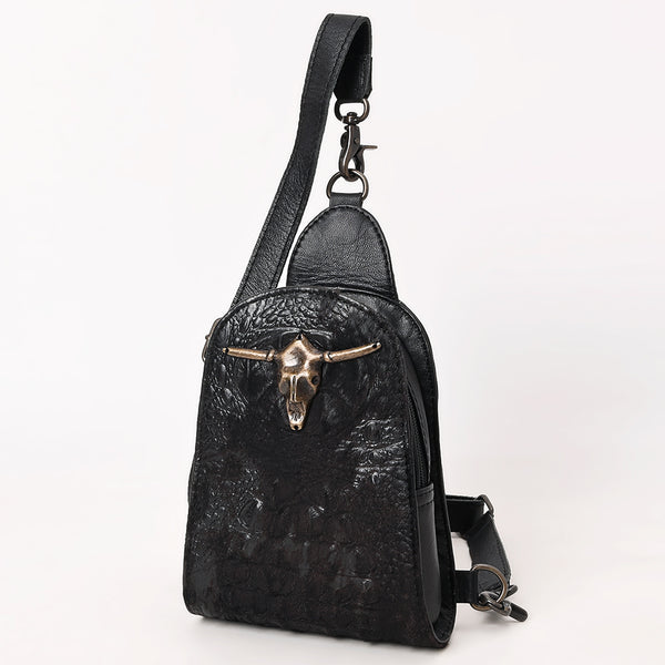 American Darling Western Leather Sling Bag Hair-On Cowhide Crocodile Embossed Detailing - Uhorse