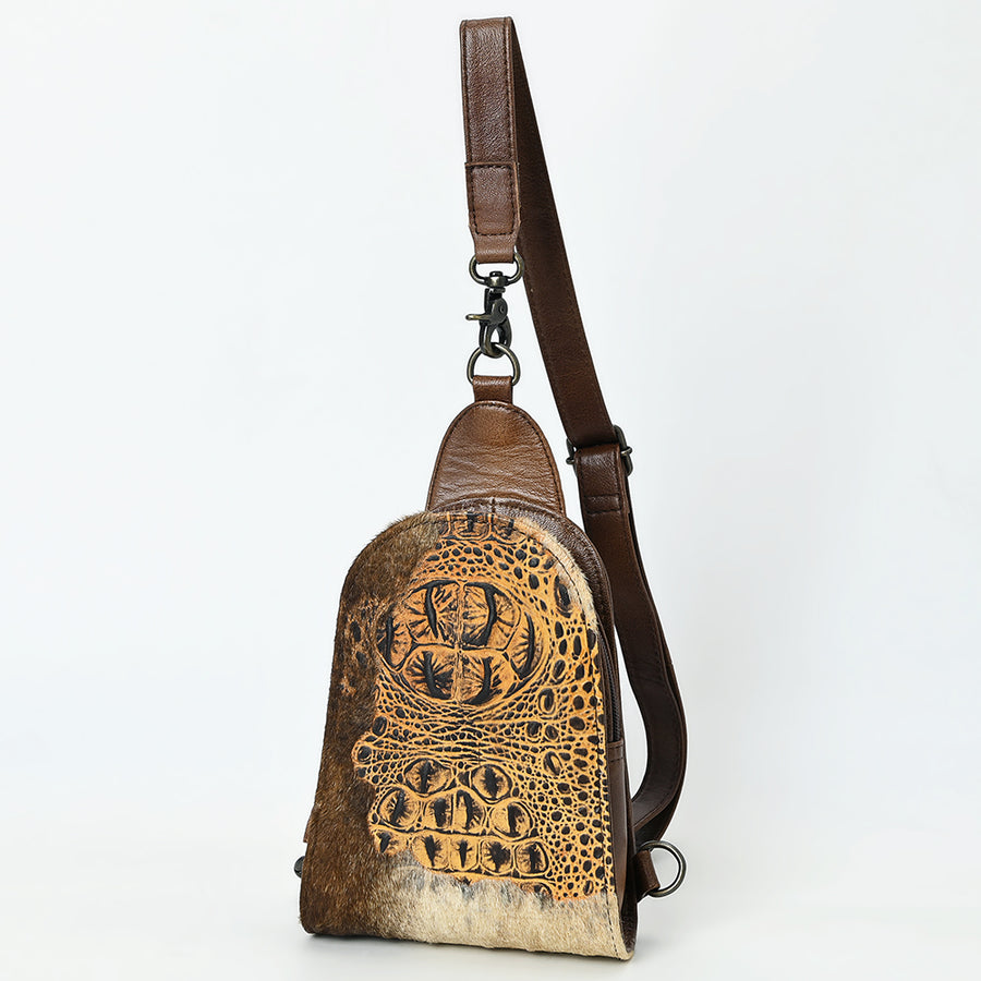 American Darling Sling Hair-On Crocodile Embossed Genuine Leather Women Bag Western Handbag Purse |Sling | for