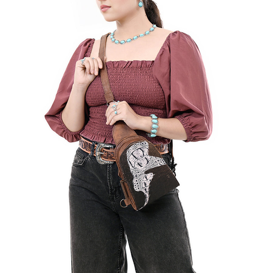 American Darling Sling Hair-On Crocodile Embossed Genuine Leather Women Bag Western Handbag Purse |Sling | for