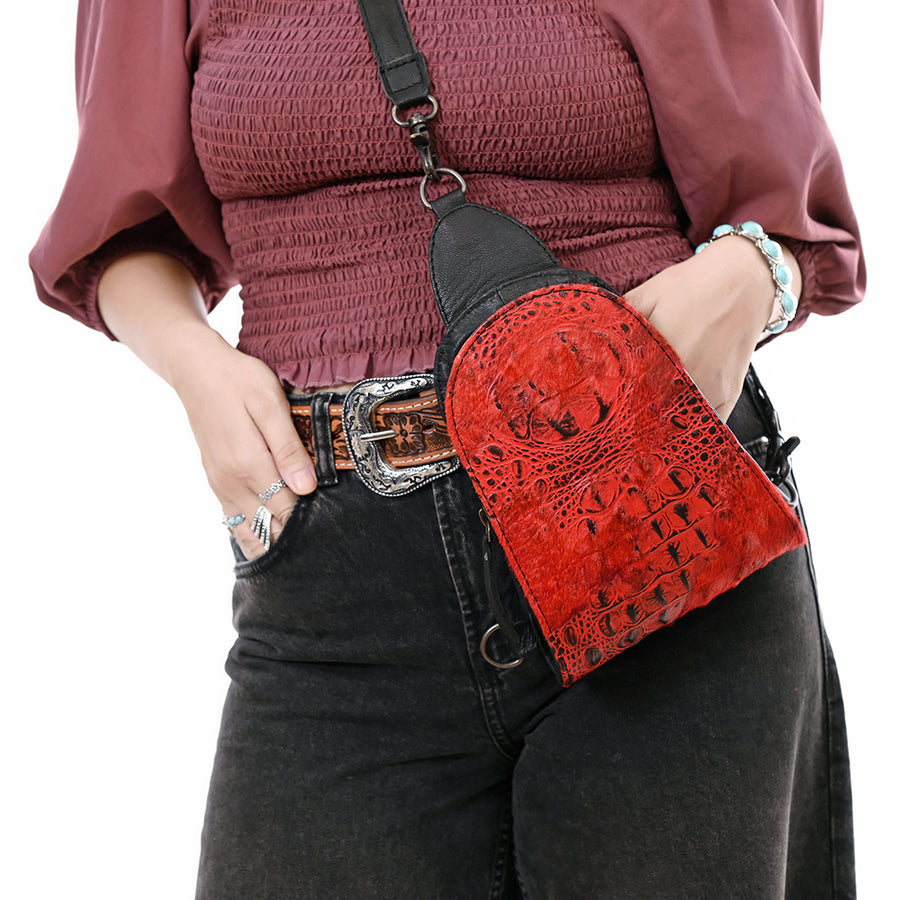 American Darling Sling Hair-On Crocodile Embossed Genuine Leather Women Bag Western Handbag Purse |Sling | for