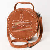 American Darling Western Genuine Suede Leather Canteen Bag with Stitch Detailing | Handcrafted Round Purse - Uhorse