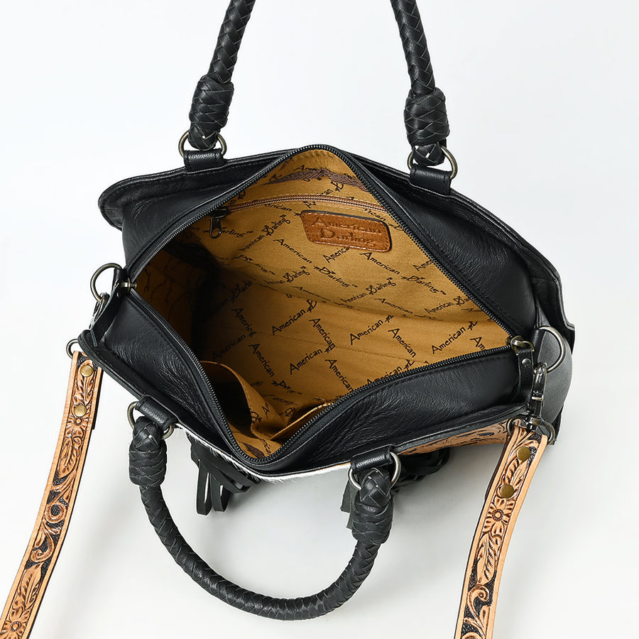 American Darling Tote Beautifully Hand Tooled Hair-On Genuine Leather women bag western handbag purse Travel Bags College