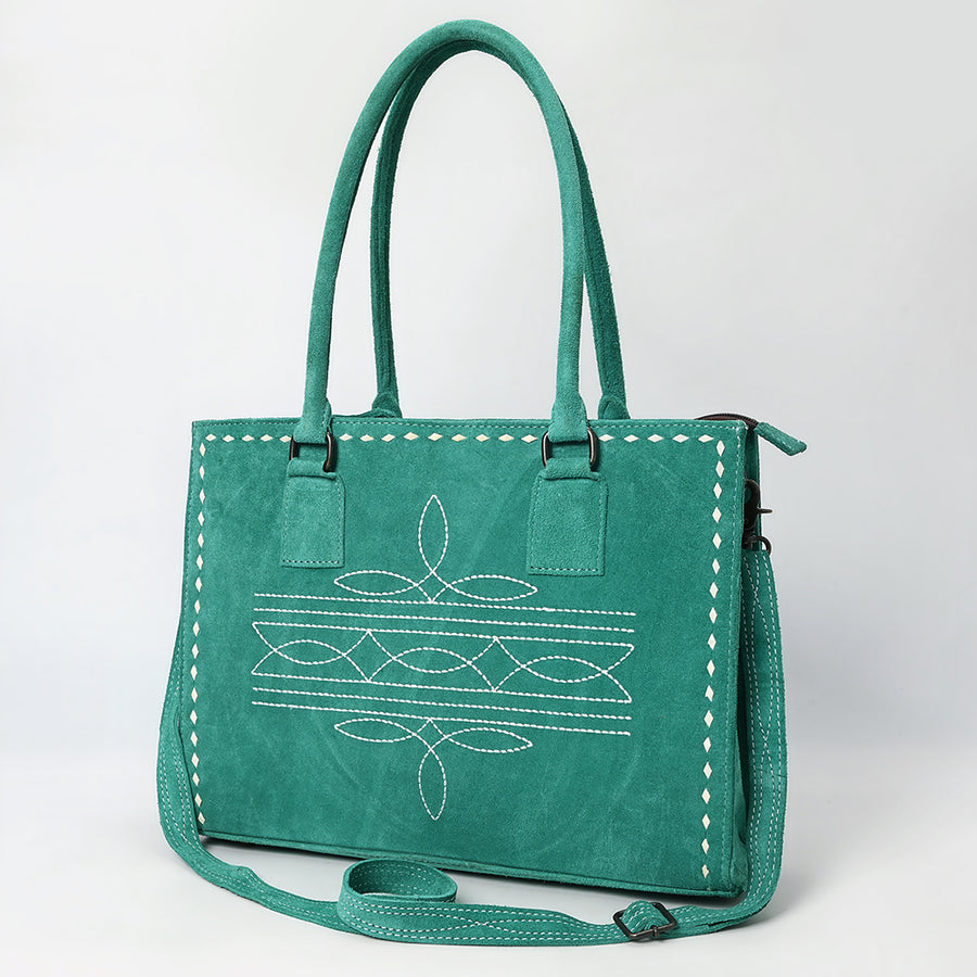 American Darling Western Genuine Suede Leather Tote Bag with Buck Stitching | Handcrafted Everyday Tote - Uhorse