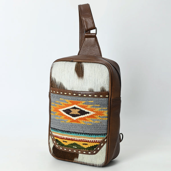 American Darling Western Leather Sling Bag with Hair-On Cowhide and Woven Saddle Blanket Front - Uhorse
