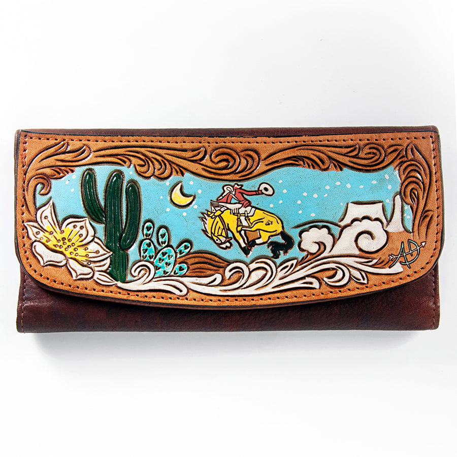 American Darling Wallet Hand Tooled Hand Painted Genuine Leather Western Women Bag | Handbag Purse Wristlet Travel - Uhorse