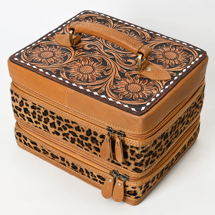 American Darling Hair-On Cowhide Floral Carved Leather Jewelry Case - Uhorse