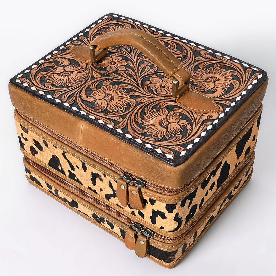 American Darling Hair-On Cowhide Floral Carved Leather Jewelry Case - Uhorse