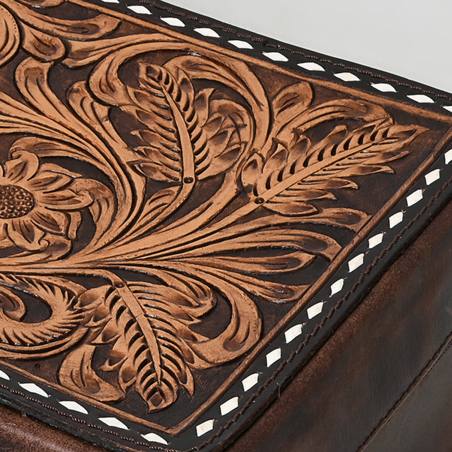 American Darling Women's Hand Tooled Floral Carved Genuine Leather Jewelry Case Eco-Friendly Travel Organizer YKK Zipper