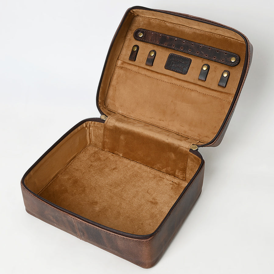 American Darling Women's Hand Tooled Floral Carved Genuine Leather Jewelry Case Eco-Friendly Travel Organizer YKK Zipper
