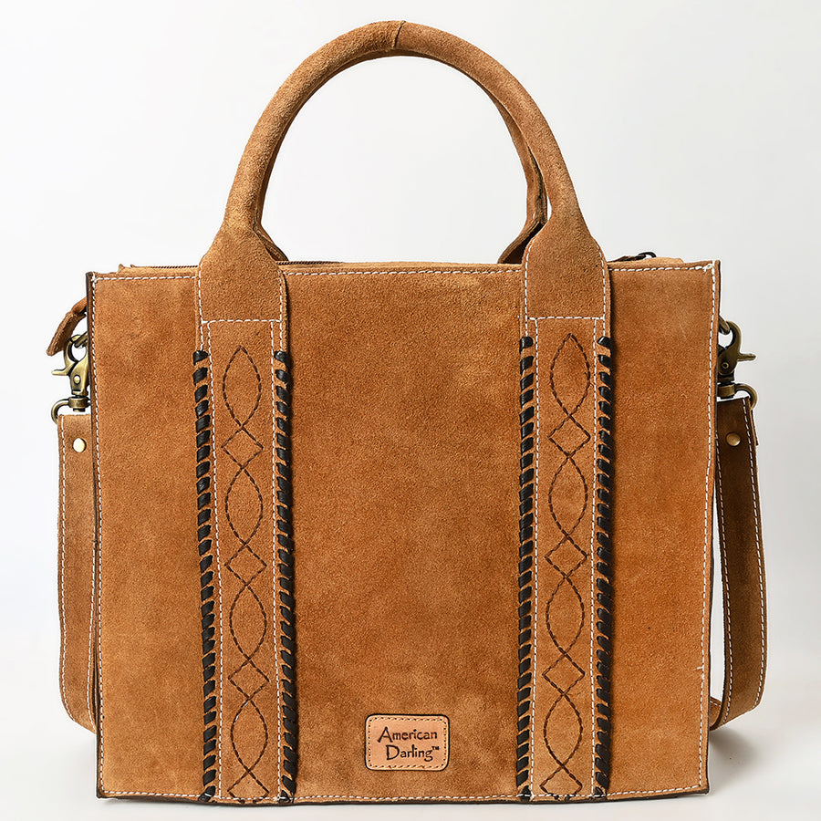 American Darling Tote Bag - Boot Stitched, Braided, Eco-Friendly Vegetable Tanned Genuine Suede Leather, Western Leather Handbag